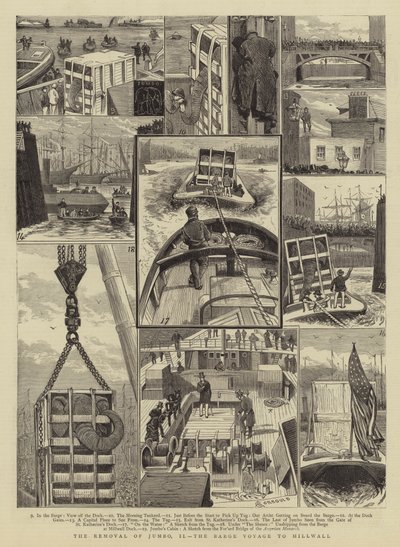 De verhuizing van Jumbo, II, de schuitreis naar Millwall door Alfred Chantrey Corbould